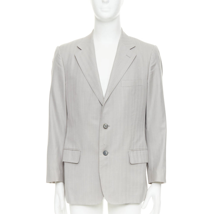 GUCCI light grey herringbone handstitched details single breast blazer IT52 XL