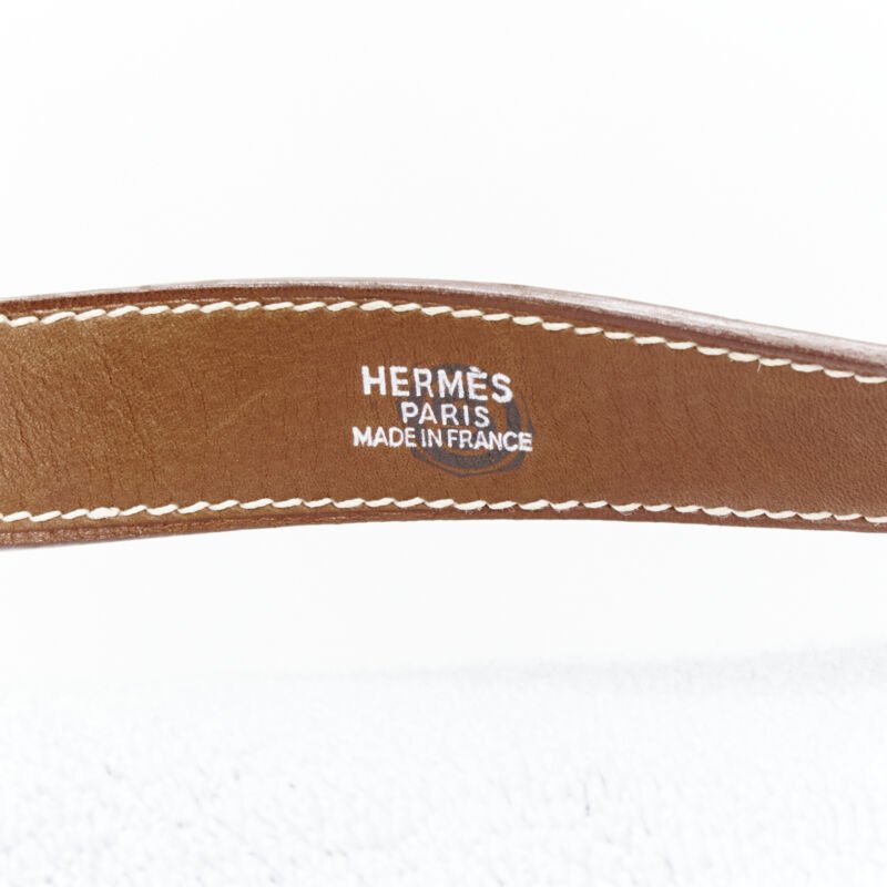 rare HERMES brown leather palladium hardware harness buckle towel carrier strap
