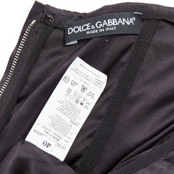 DOLCE GABBANA black silk blend angular bust rushed cocktail dress IT40 S