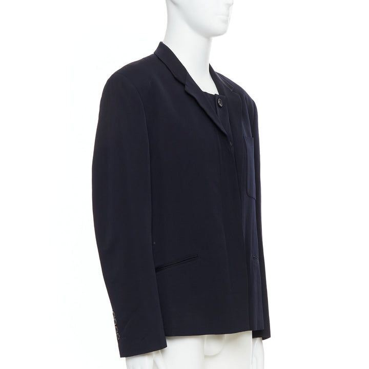 YOHJI YAMAMOTO black 100% wool double collar deconstructed blazer S