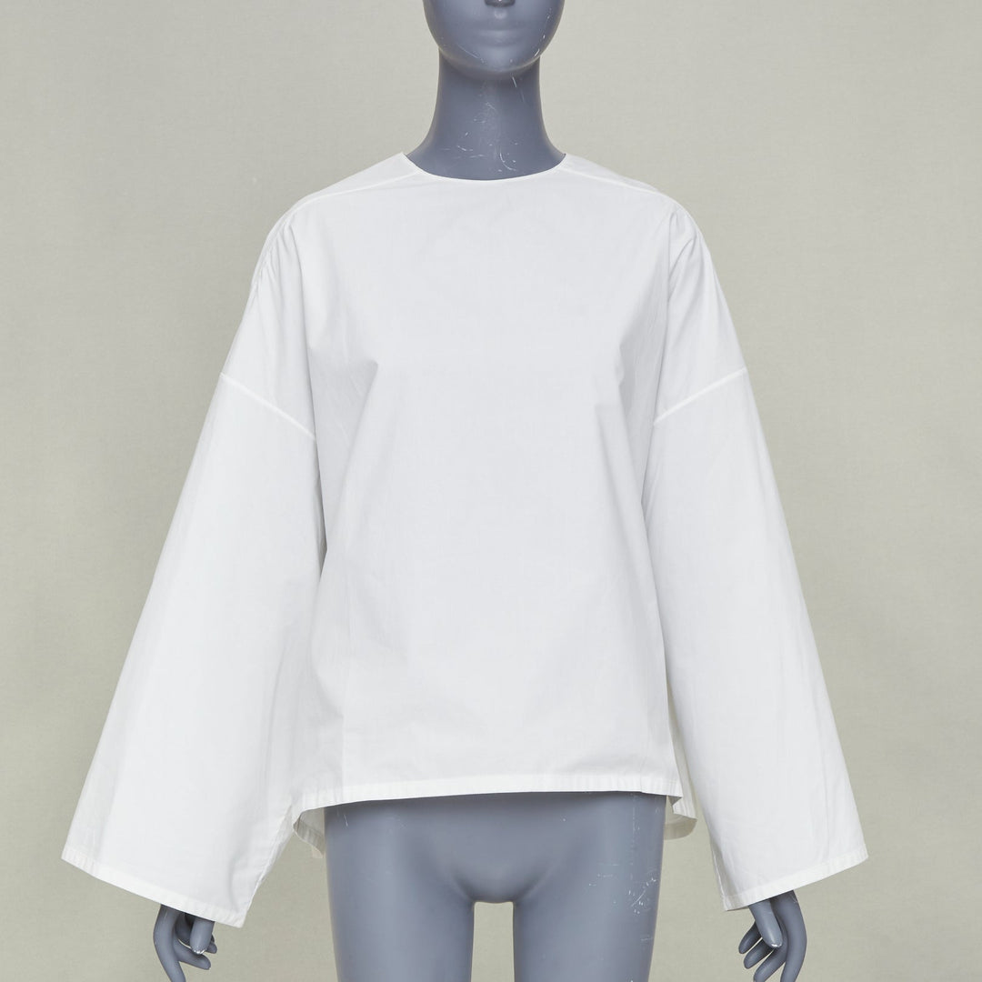MARNI white cotton crew neck wide boxy bell sleeve blouse top IT40 S
