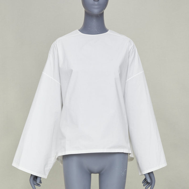 MARNI white cotton crew neck wide boxy bell sleeve blouse top IT40 S