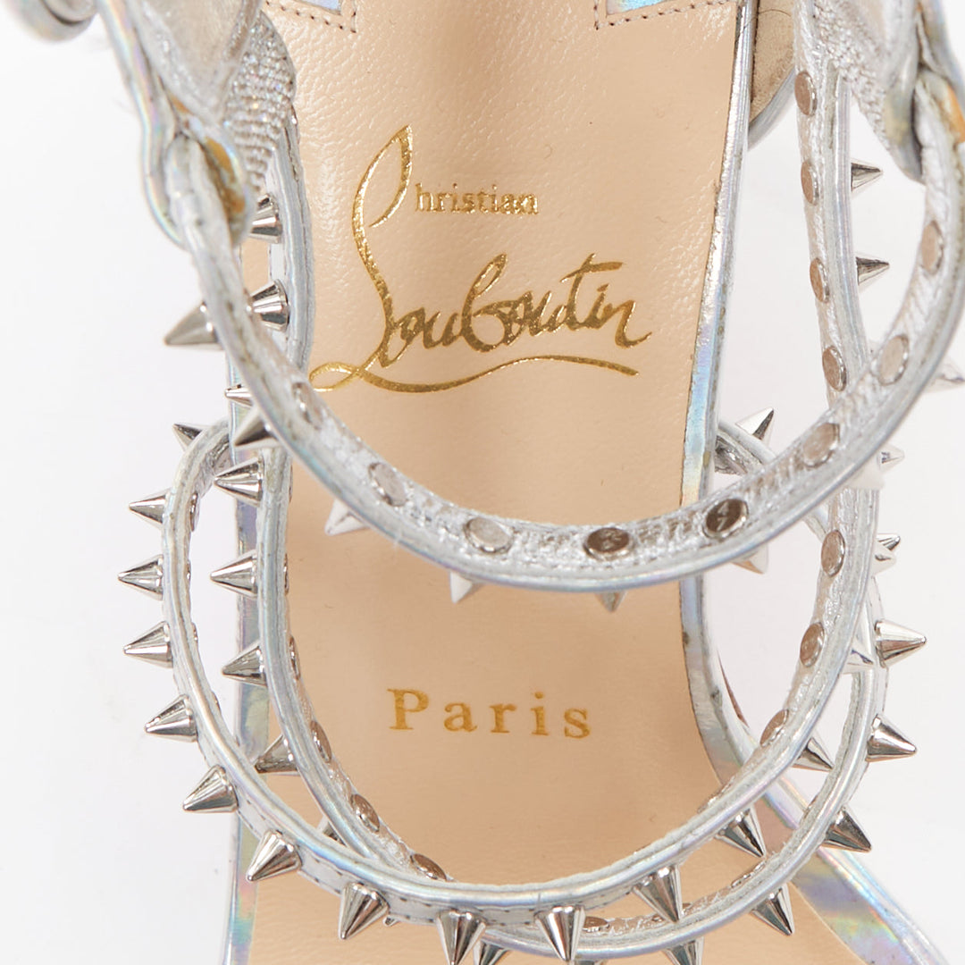 CHRISTIAN LOUBOUTIN Lurex Choca Lux 120 silver glitter studded sandal EU38