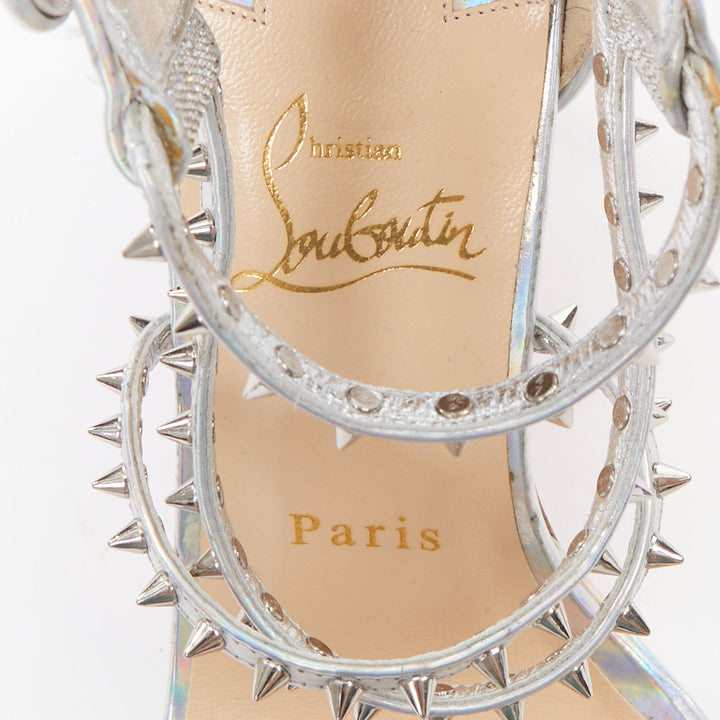 CHRISTIAN LOUBOUTIN Lurex Choca Lux 120 silver glitter studded sandal EU38