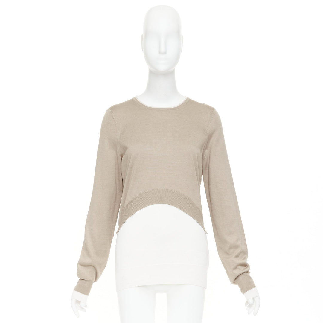 OLD CELINE Phoebe Philo beige cream silk cotton high low hem sweater S