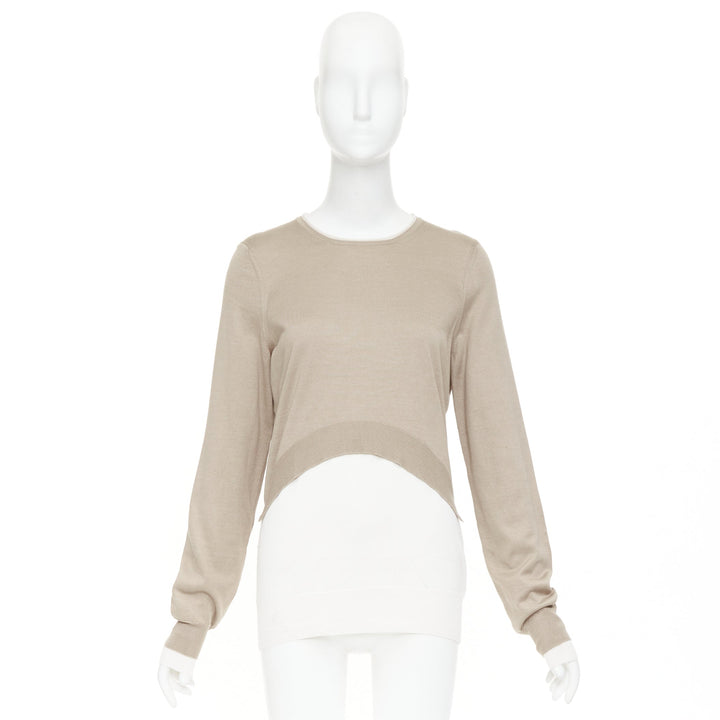 OLD CELINE Phoebe Philo beige cream silk cotton high low hem sweater S