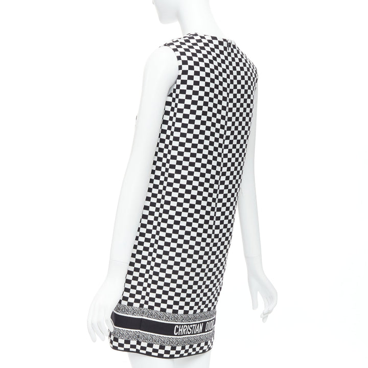 CHRISTIAN DIOR 2018 black white checkered logo mini shift dress FR34 XS