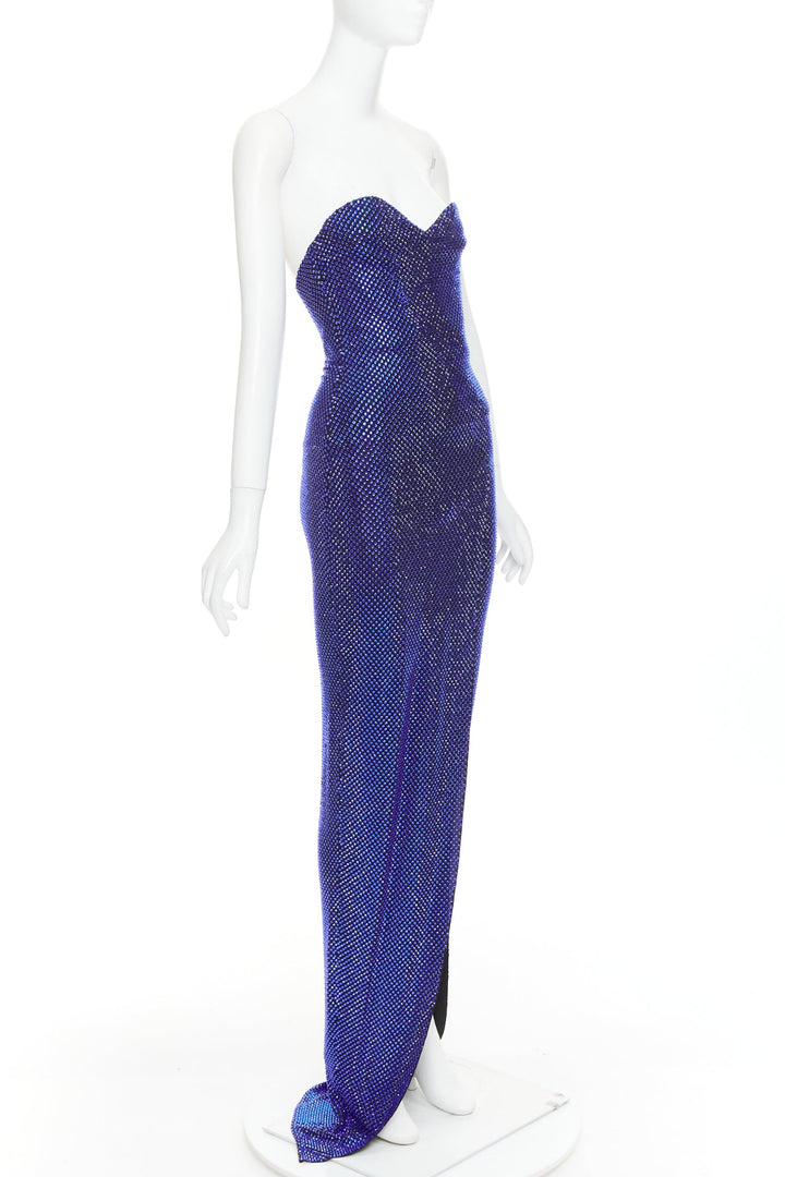 ALEXANDRE VAUTHIER  blue black strass sweetheart bustier high slit gown