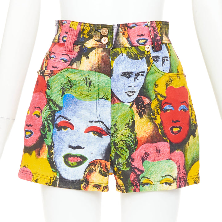 VERSACE 2018 Reissue 1991 Monroe James Dean Warhol print denim shorts 25"