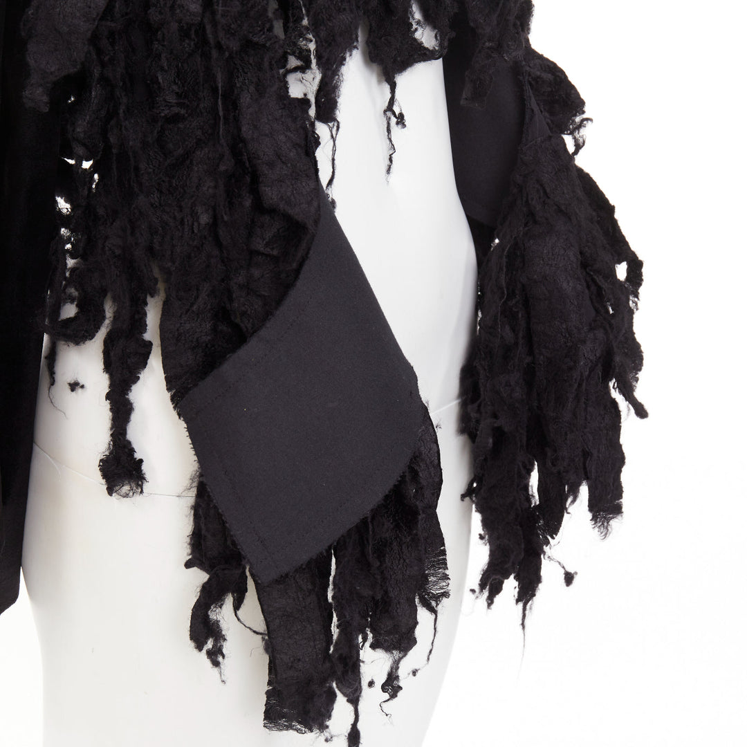 rare COMME DES GARCONS 2019 Runway black shredded silk fringe multi sleeves top