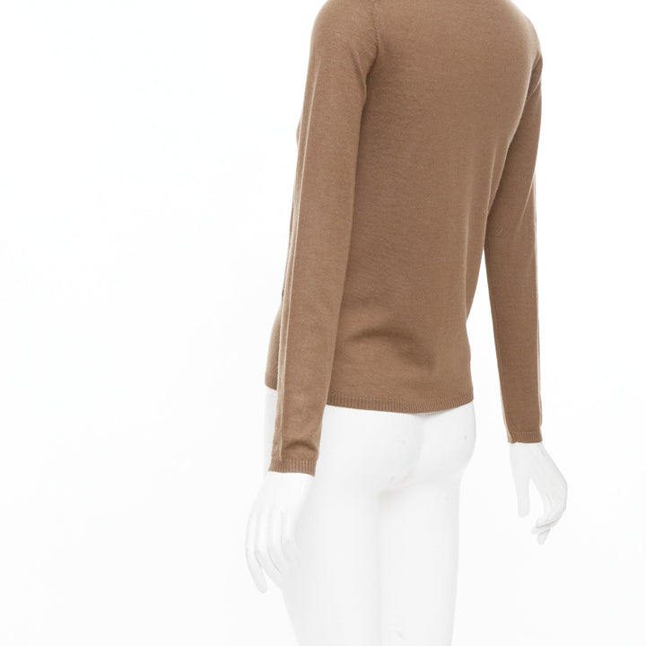 MAX MARA brown lightweight pure cashmere crew neck long sleeve sweater top S