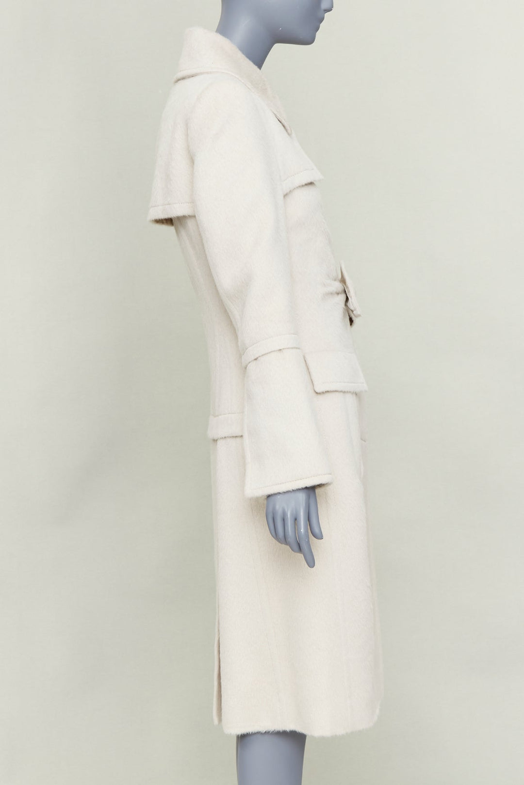 GUCCI 2004 Tom Ford ivory alpaca wool bow front trench inspired coat IT38 XS