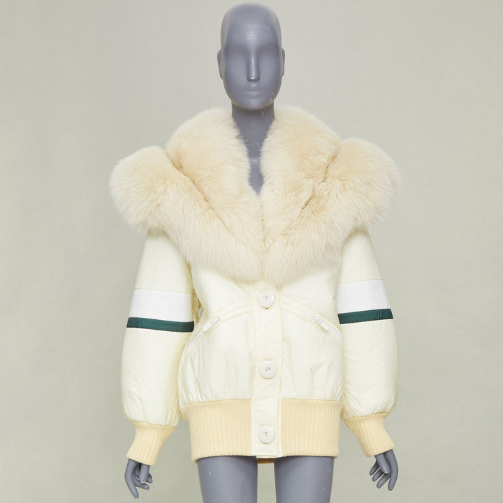 MIU MIU 2017 Runway oversized fur collar striped puffer bomber jacket IT36 XXS
