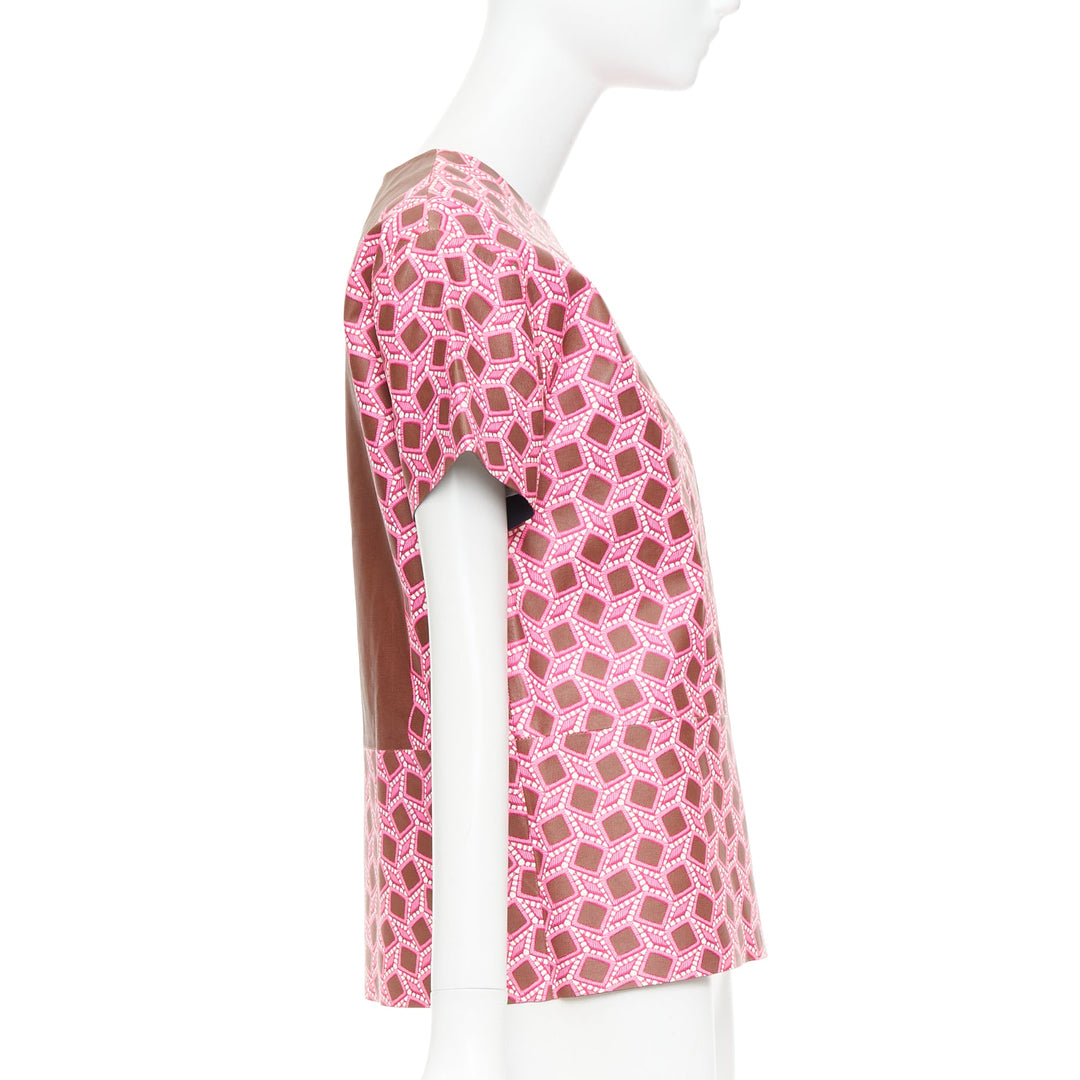 rare LOUIS VUITTON leather pink enlarged lattice lace print boxy top FR34 XS