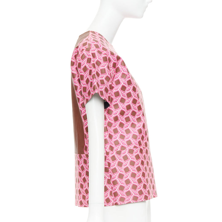 rare LOUIS VUITTON leather pink enlarged lattice lace print boxy top FR34 XS