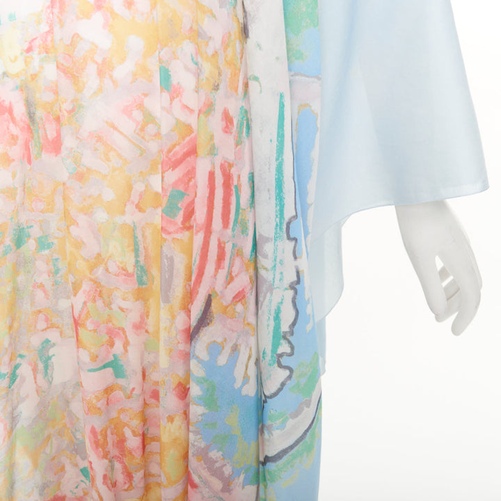 CHANEL 2011 Runway abstract watercolor silk cotton mix caftan maxi dress OS