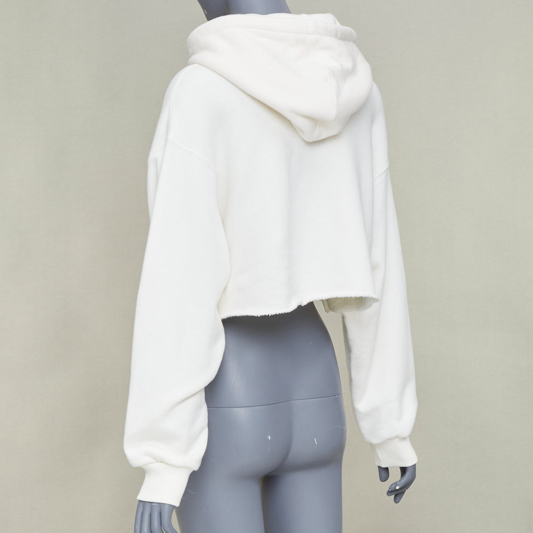 GUCCI 2020 white Rainbow Sequin Logo raw cut hem cropped hoodie sweatshirt S