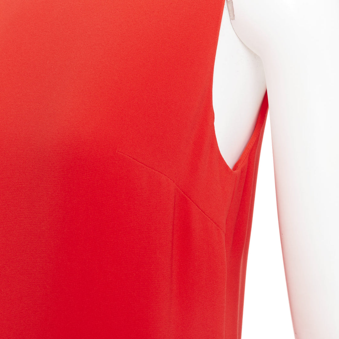 CHRISTIAN DIOR red silk blend round neck asymmetric handkerchief dress FR40 M