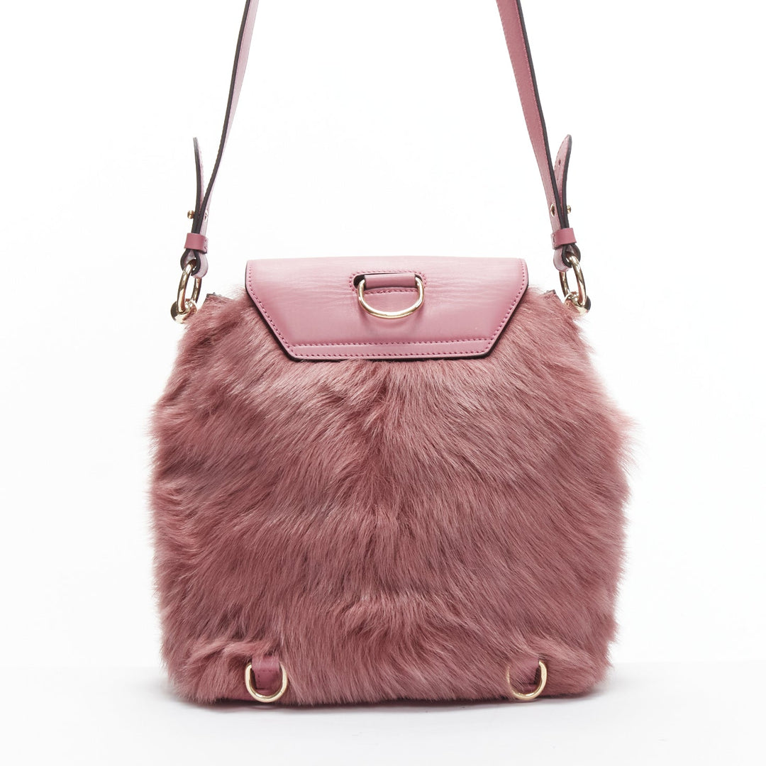 rare CHRISTIAN LOUBOUTIN Luckyl pink lamb fur 2 way shoulder bucket bag backpack