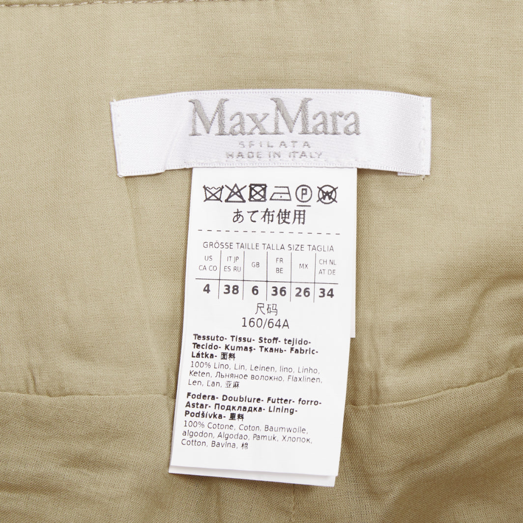 MAX MARA Sfalata beige linen button tab waist wide leg crop sailor pants IT38 XS