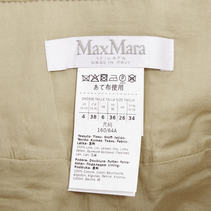 MAX MARA Sfalata beige linen button tab waist wide leg crop sailor pants IT38 XS