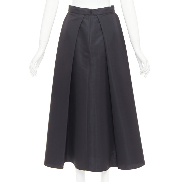 SACHIN AND BABI Leighton black satin crepe box pleat tea flared skirt US2 S