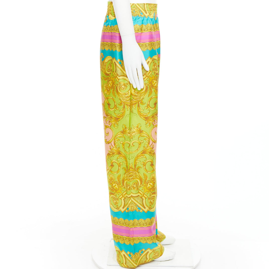 VERSACE Barocco Goddess 100% silk twill graphic print wide leg pants EU48 M