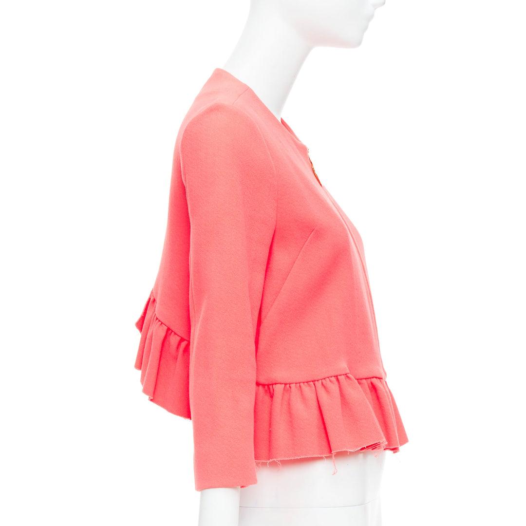 MARNI hot pink cotton blend ruffle hem zip front cropped jacket IT38 XS