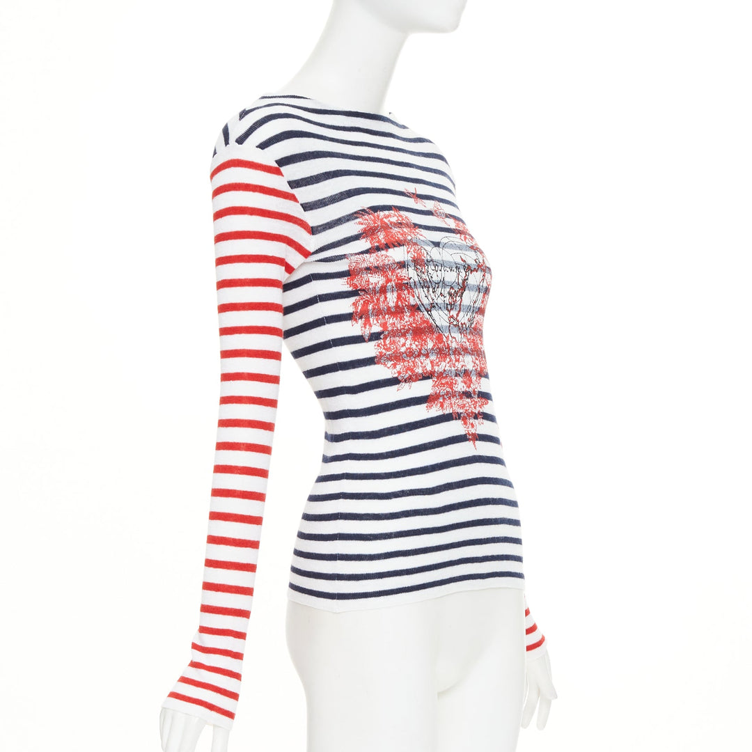 DIOR 2021 Dioramour D-Royaume dAmour red navy striped heart sweater FR34 XS