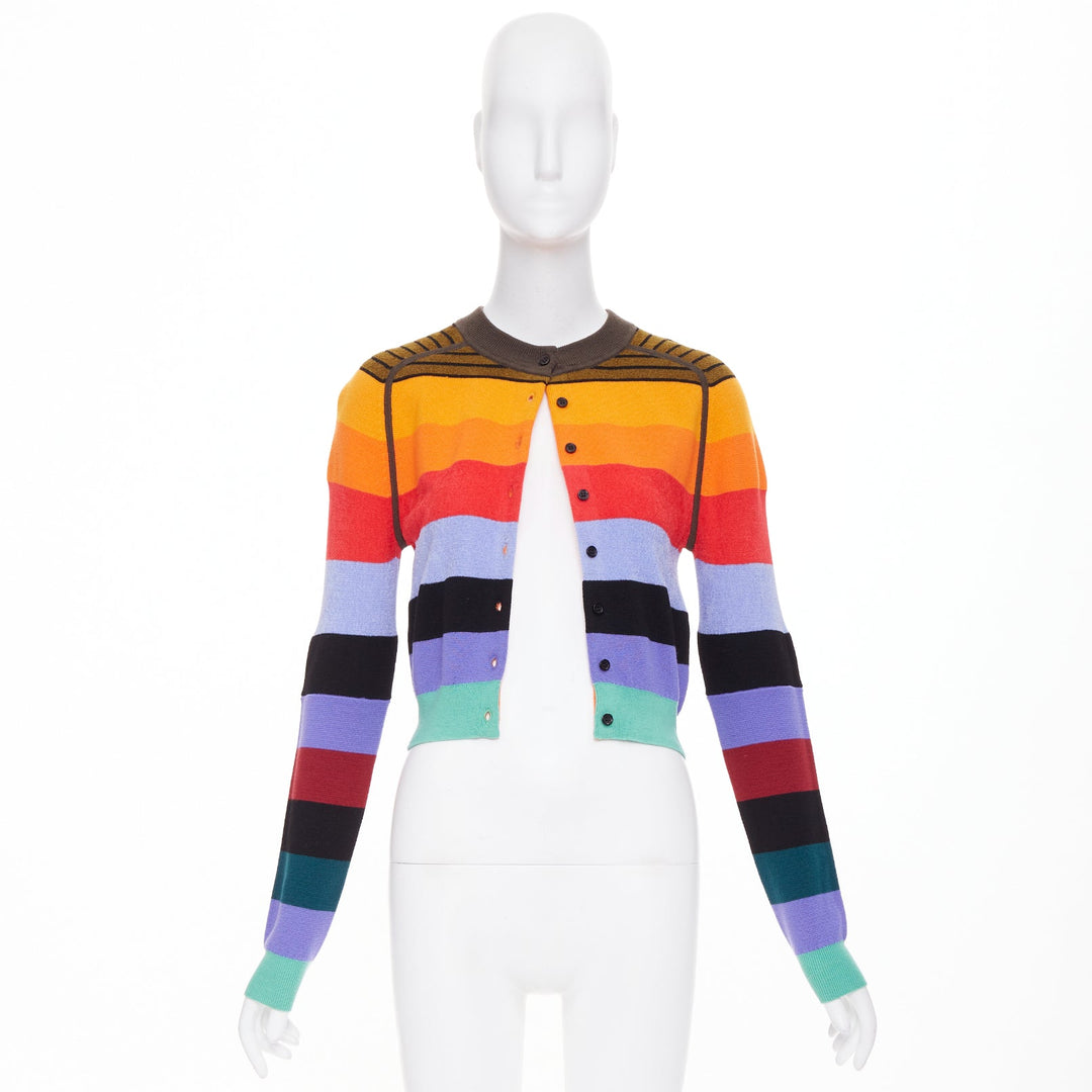 CHRISTOPHER JOHN ROGERS 014 multicolor wool blend rainbow striped cardigan XS