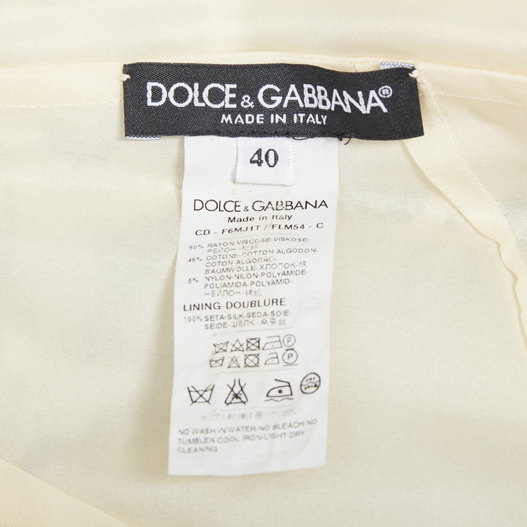 DOLCE GABBANA cream floral lace short sleeve silk lined dress IT40 S