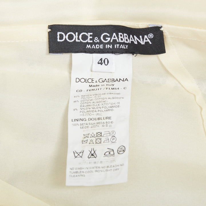 DOLCE GABBANA cream floral lace short sleeve silk lined dress IT40 S