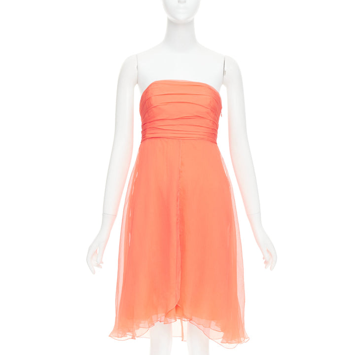 RALPH LAUREN Black Label coral orange 100% silk strapless mini dress US2 S