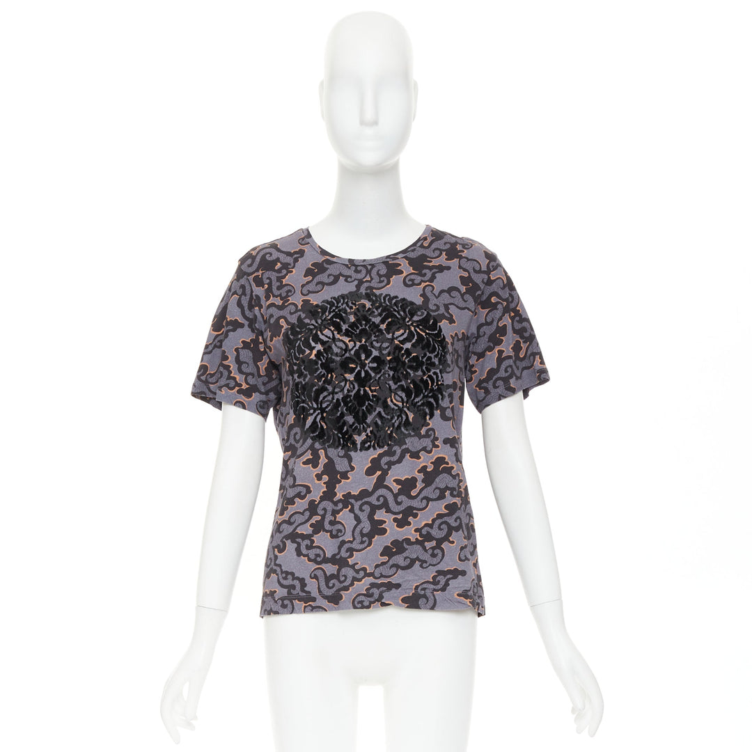DRIES VAN NOTEN 2013 purple orange oriental cloud print felt applique tshirt S
