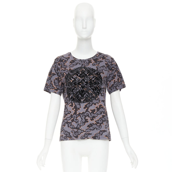 DRIES VAN NOTEN 2013 purple orange oriental cloud print felt applique tshirt S