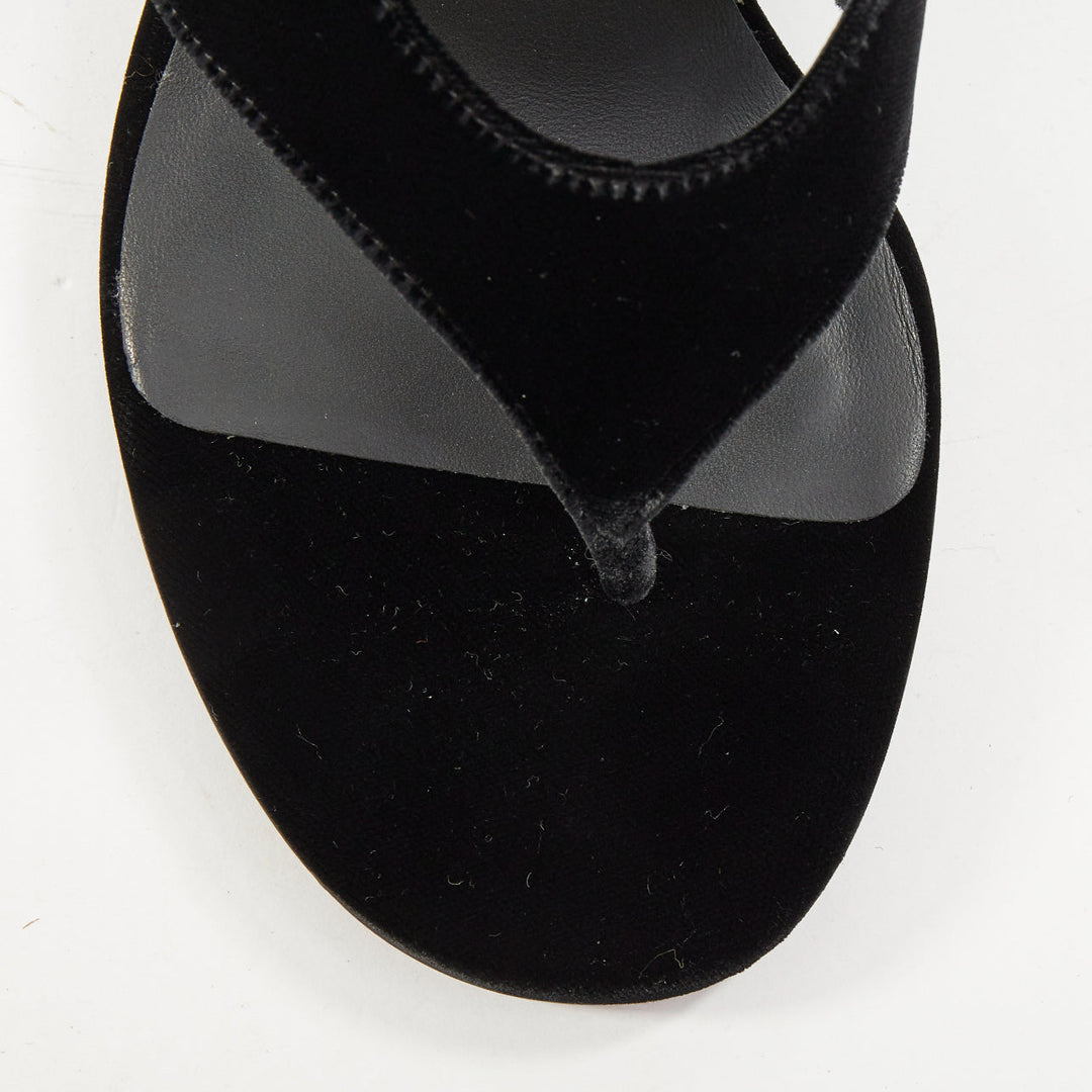ALAIA 2023 Tong 75 black velvet sculptural thong wedge slip on sandals EU38