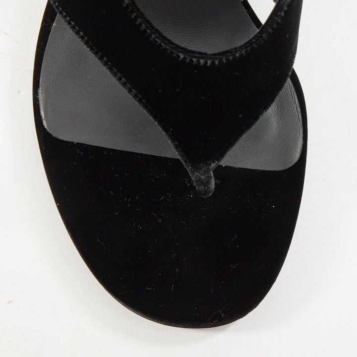 ALAIA 2023 Tong 75 black velvet sculptural thong wedge slip on sandals EU38