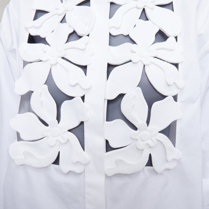 VALENTINO 2023 white floral 3D applique cut out bib dress shirt IT36 XXS
