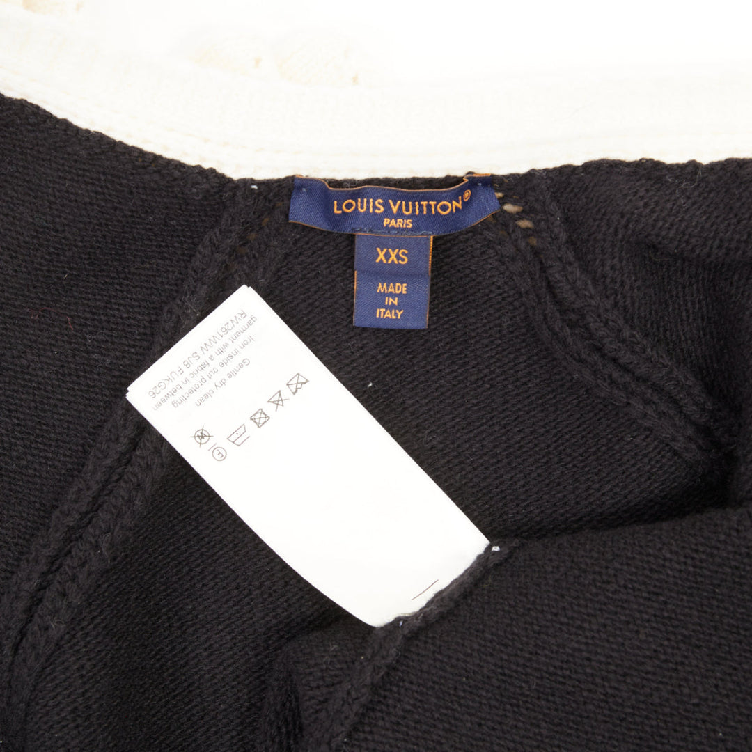 LOUIS VUITTON 2026 black cream wool blend ruffle collar gold button cardigan XXS