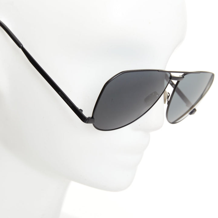 SAINT LAURENT 2023 Runway SL 690 Dust 001 black metal grey aviator sunglasses