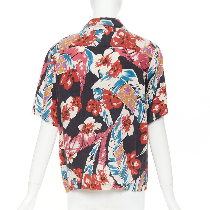 SAINT LAURENT 2020 Hibiscus Hawaiian heavy washed lyocell casual camp shirt S