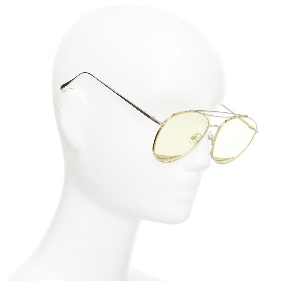 GENTLE MONSTER Odd Odd 02 yellow flat lens silver aviator sunglasses