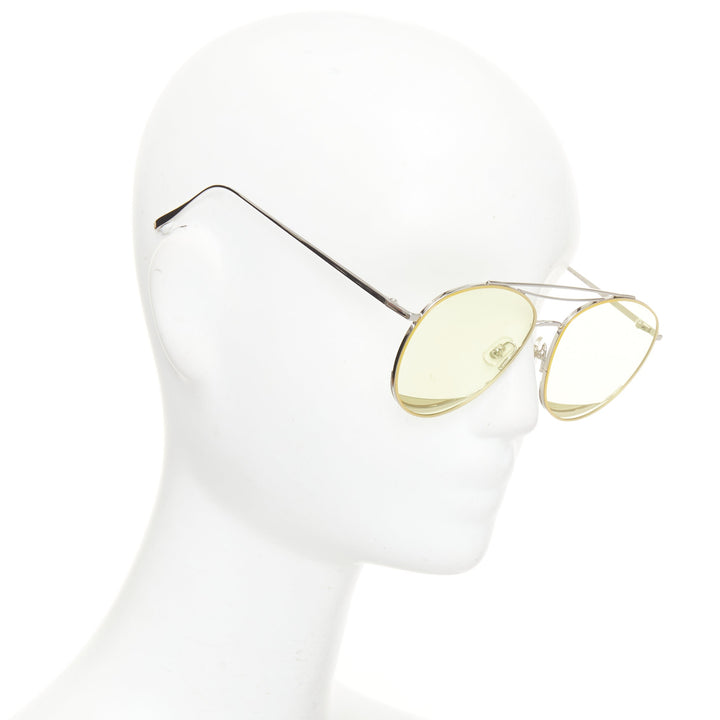 GENTLE MONSTER Odd Odd 02 yellow flat lens silver aviator sunglasses