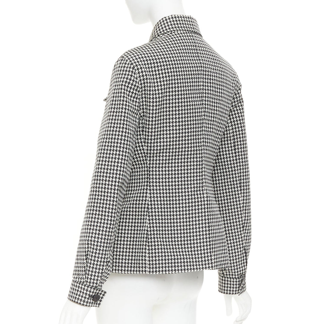 DIOR 2019 black white houndstooth CD bee utility cinched waist bar jacket FR38 M