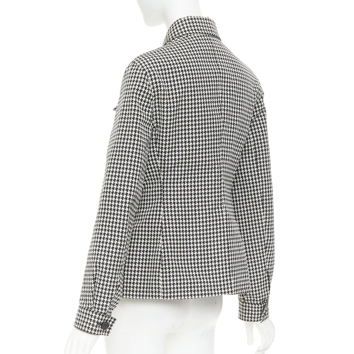 DIOR 2019 black white houndstooth CD bee utility cinched waist bar jacket FR38 M
