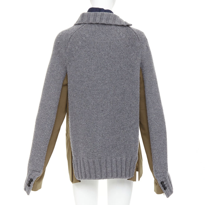 SACAI 2022 Hybrid grey cardigan knit wool suiting deconstructed jacket JP2 M
