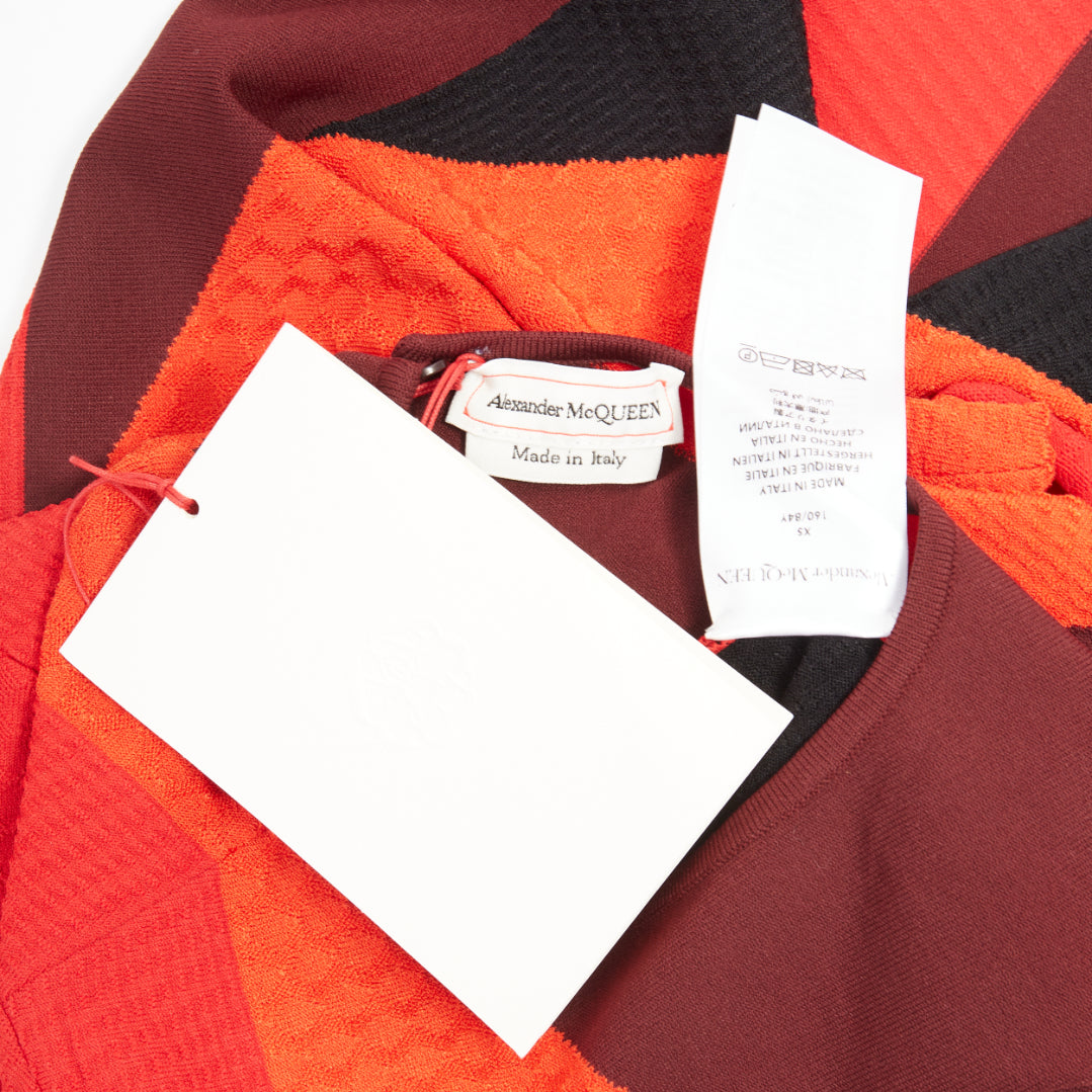 ALEXANDER MCQUEEN red colorblock mixed stitch short sleeve crop knit top XS