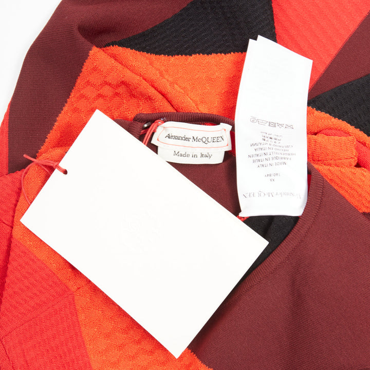 ALEXANDER MCQUEEN red colorblock mixed stitch short sleeve crop knit top XS