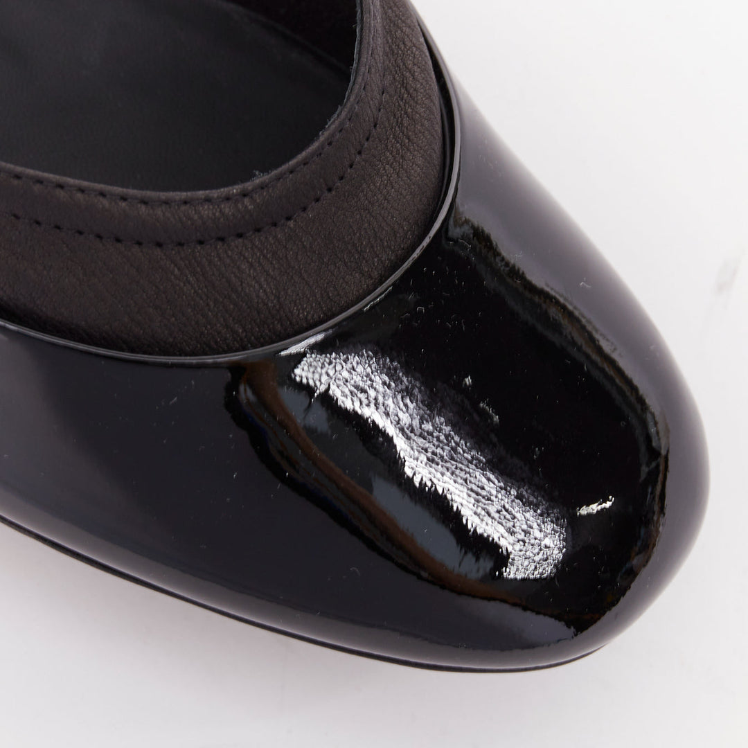 CHANEL 16P G31741 black patent leather silver CC logo mary jane flats EU38