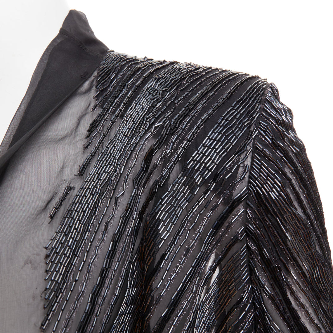 ALEXANDRE VAUTHIER sheer grey geometric long bead embellished drape jacket